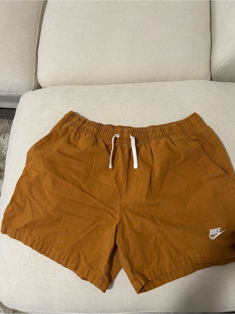 Nike Men's Burnt Orange Athletic Shorts with Drawstring